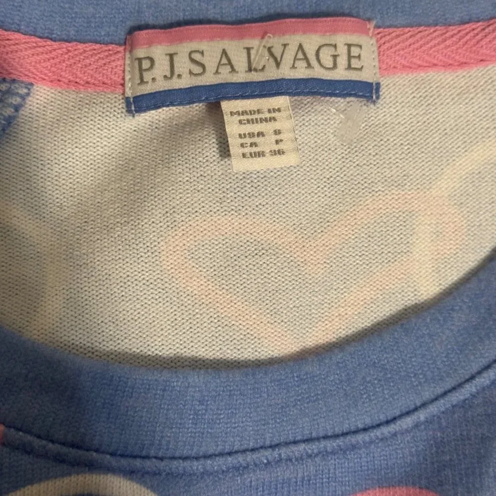 P.J. Salvage Peace & Love Lounge Set -‎ Blue Pink & White Hearts size small nwot